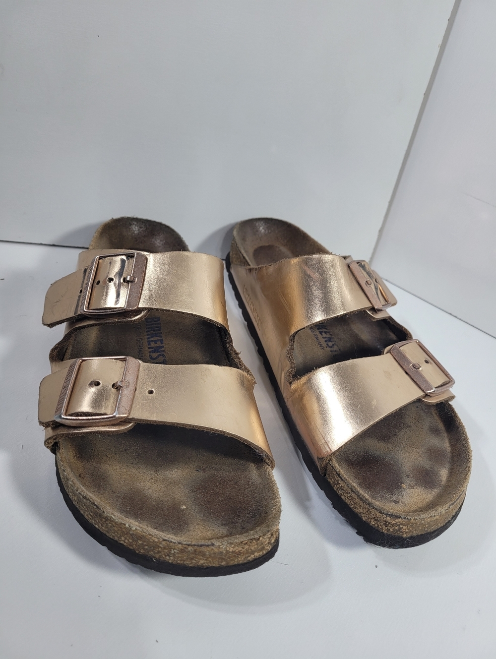 Birkenstock Arizona Metallic Rose Gold Sandals Womens Size 40 US 9-9.5 Slip On